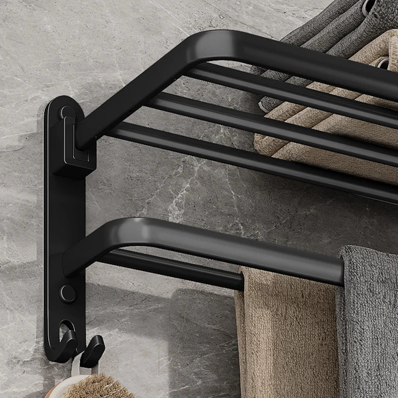 Maliben | Easytowel Foldable Towel Rack – Space-Saving & Stylish Black Wall-Mounted Bathroom Rack
