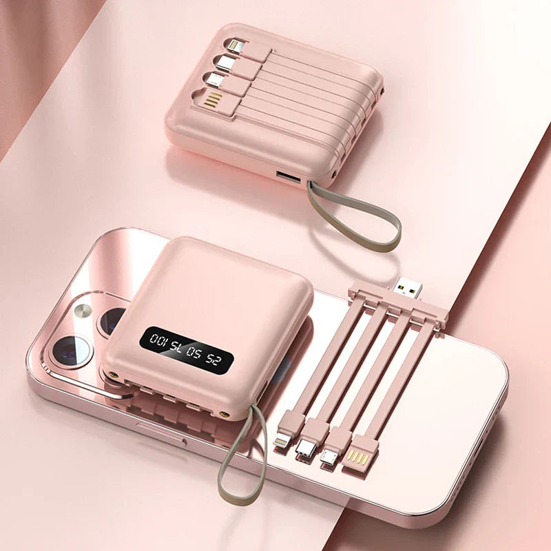 Maliben | Mini Powerbank With Mirror Display | 20,000 Mah | Quick Charge Function & Integrated Cables | For Iphone, Samsung, Xiaomi & More
