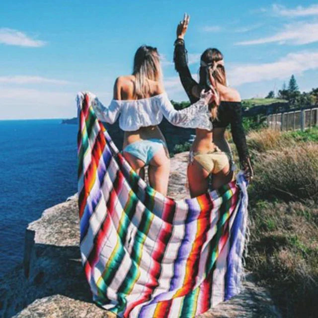 Maliben Colorful Mexican Serape Blanket