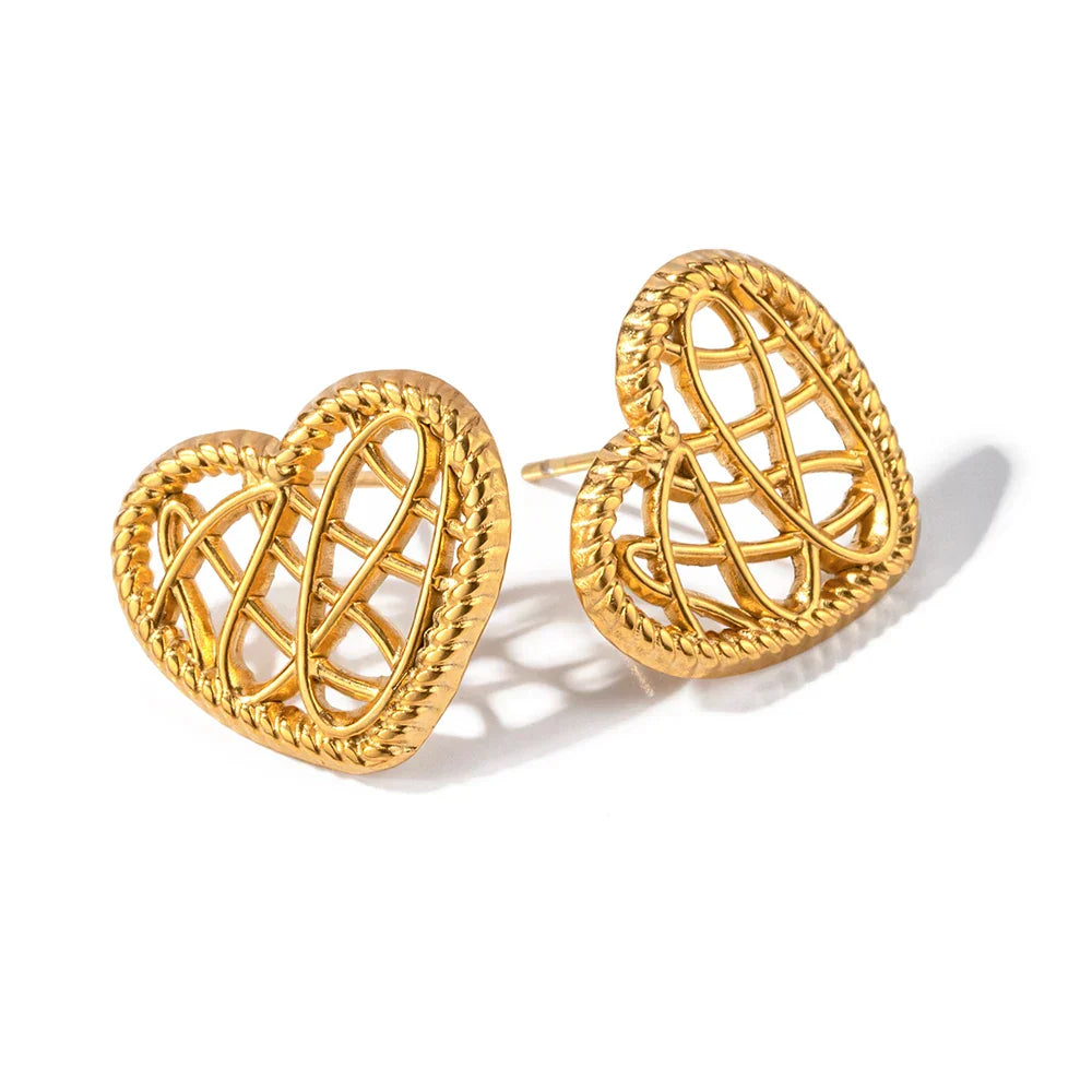 Maliben | 18k Open Heart Mesh Earrings