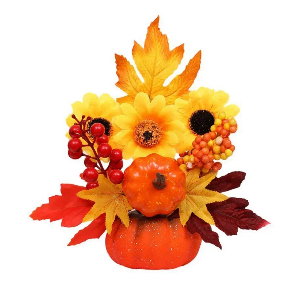 Maliben | Autumn Magic | Decorative Pumpkin With Artificial Flowers | 25–30 Cm | Autumn & Halloween Decor