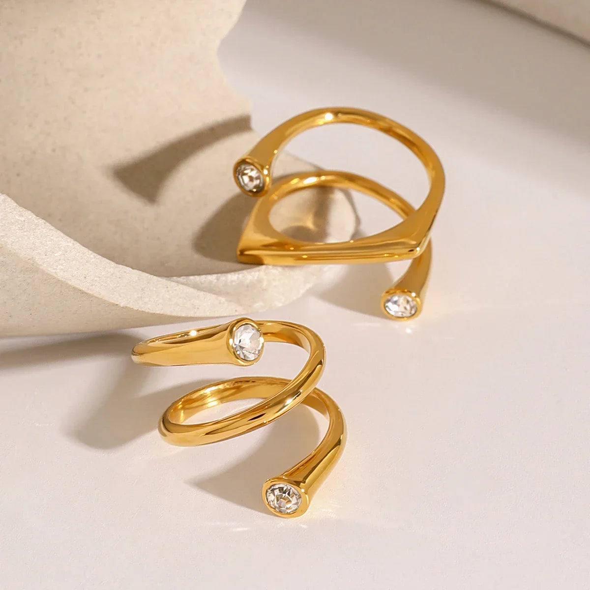 Maliben | Asymmetrical Triple Wrap Diamond Tip Rings