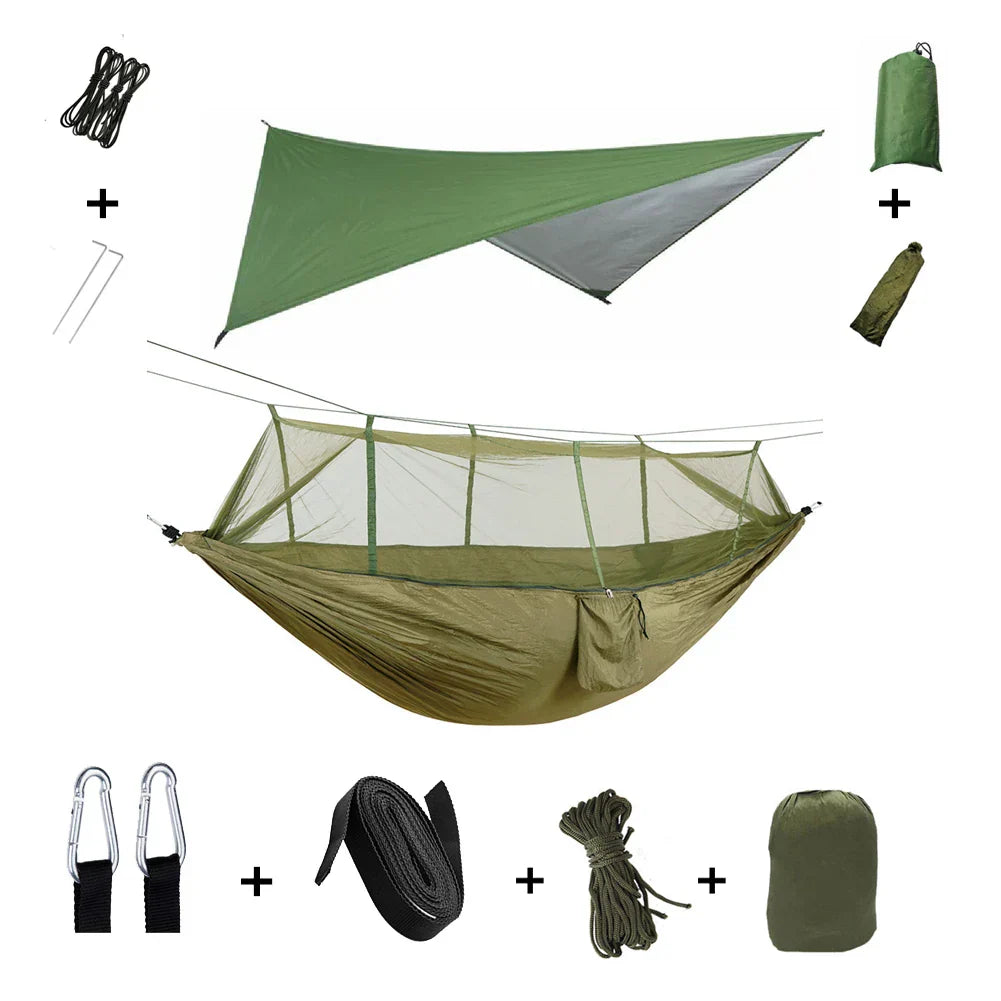 Maliben | Trek Viva CampIng Hammock | Integrated Mosquito Net & Rain Cover | Ultralight & Tear Resistant | 3-in-1 Outdoor Solution