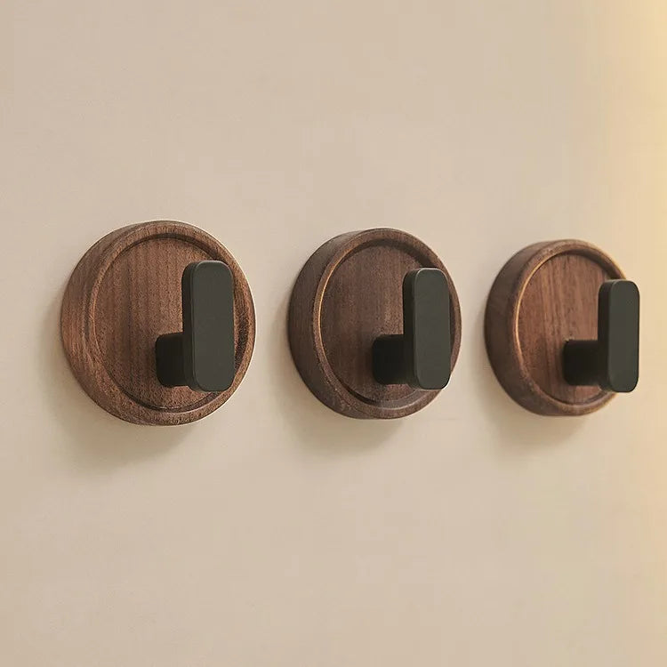 Maliben | Self-Adhesive Wooden Wall Hooks Nordiva Woodcircle | Walnut Wood | Decorative Hook For Keys, Towels & Clothing | Bathroom, Kitchen & Hallway