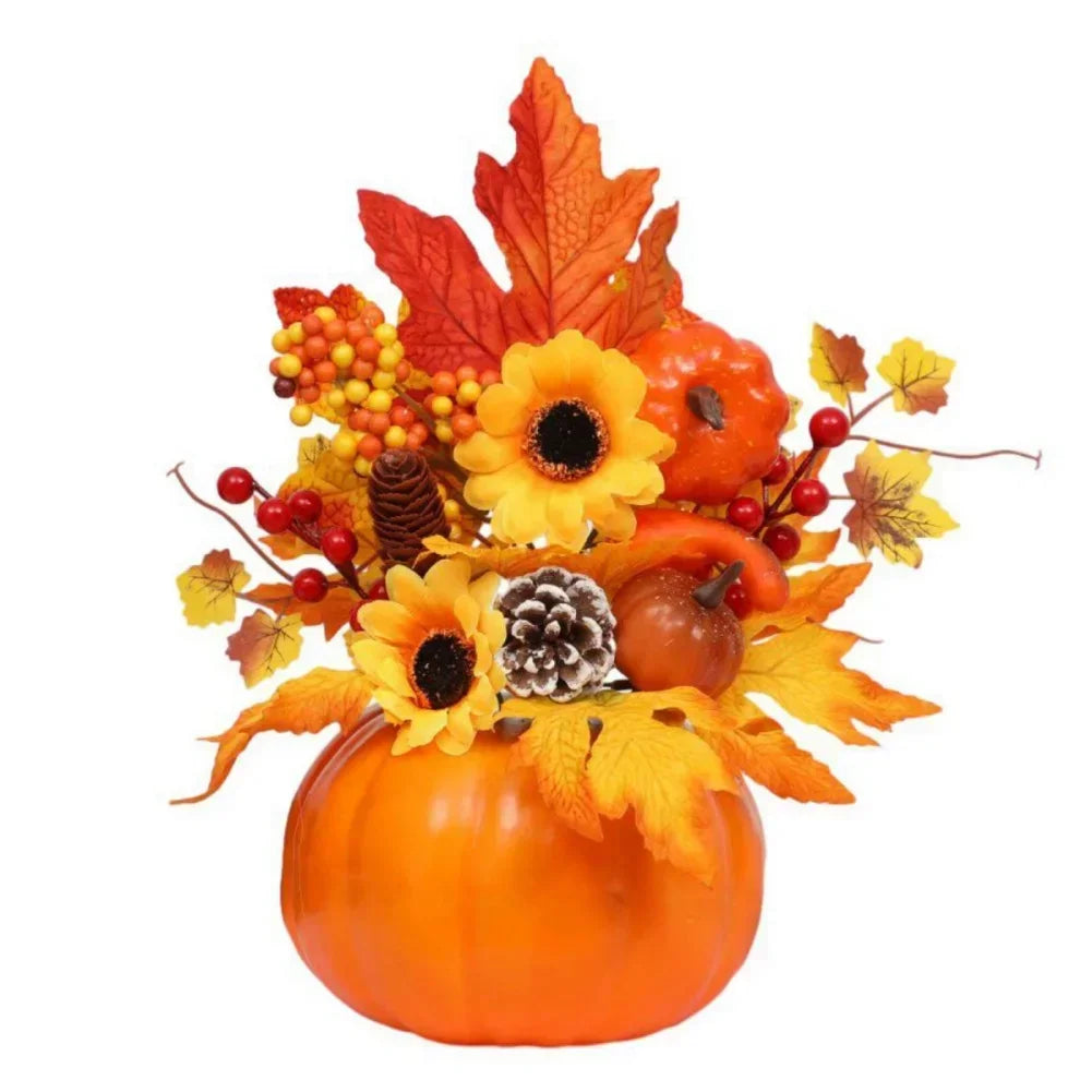 Maliben | Autumn Magic | Decorative Pumpkin With Artificial Flowers | 25–30 Cm | Autumn & Halloween Decor