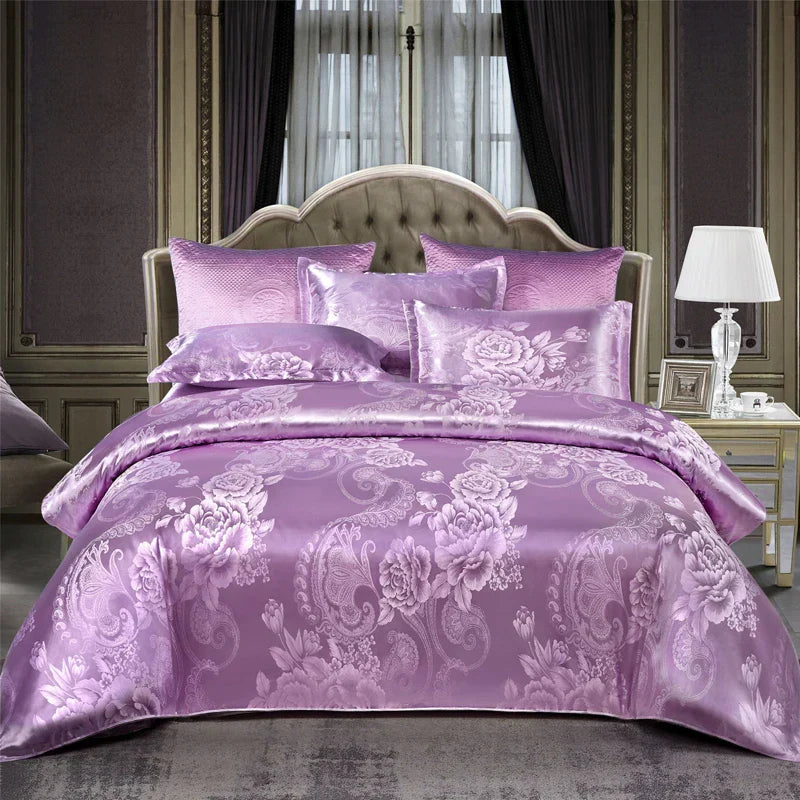 Maliben | Luxurious SatIn Rayon Jacquard Duvet Cover in Gold & Blue