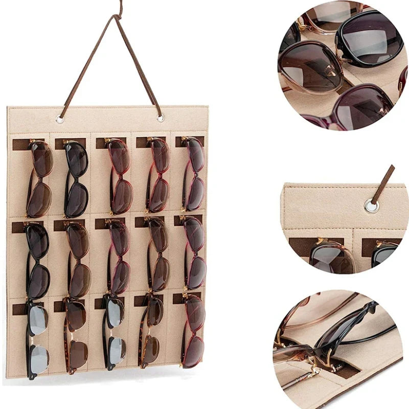 Maliben | Glasspace Organizer | Wall-Mounted Glasses Holder | Foldable Sunglasses Storage Bag | Space-Saving & Dustproof | 42 × 38 Cm
