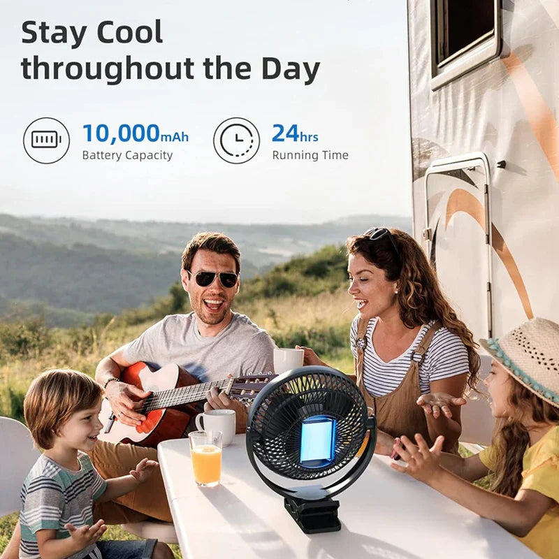 Maliben | Clip-Fan Breeziclip | 8-Inch | Quiet & Rechargeable | 10,000 Mah Battery | For Strollers, Camping & Home
