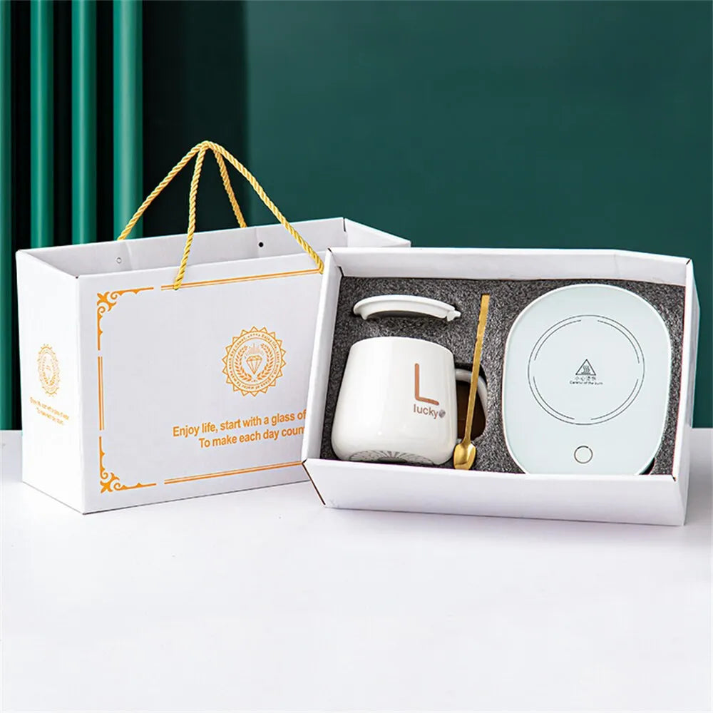 Maliben | Smart Ceramic Mug Heater Cup Coaster Warmer Thermostat Coffee Heating Electric Mug Set Milk Tea Heating Water Home Office Gift