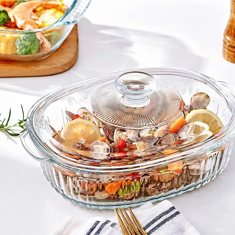 Maliben | 4-piece Glass Bakeware Set with 2 Bakeware Dishes with Glass Lids, 1.9 Qt and 3 Qt