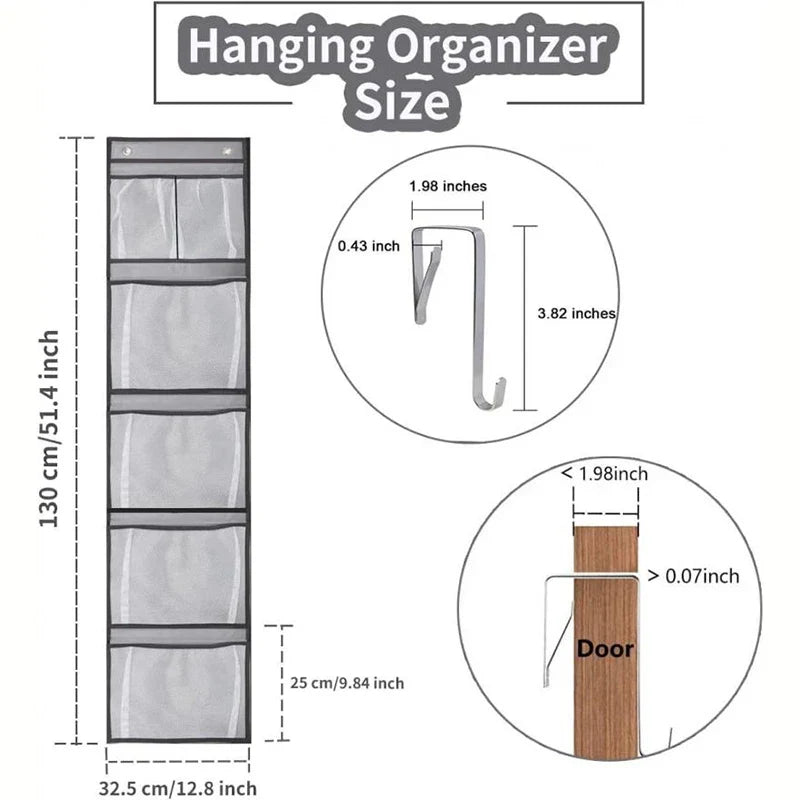 Maliben | Door-Hanging Organizer Storiva Pocketmax | With 5 Large Compartments | Hanging Shelf For Door & Cabinet | Gray | Space-Saving Storage