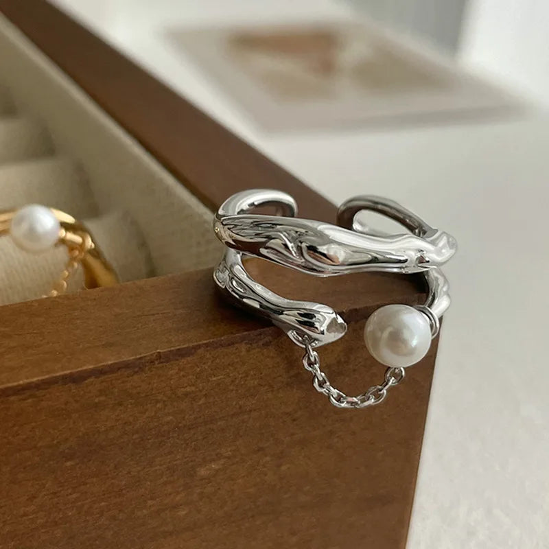 Maliben | S925 Layered Antique Inspired Pearl Ring