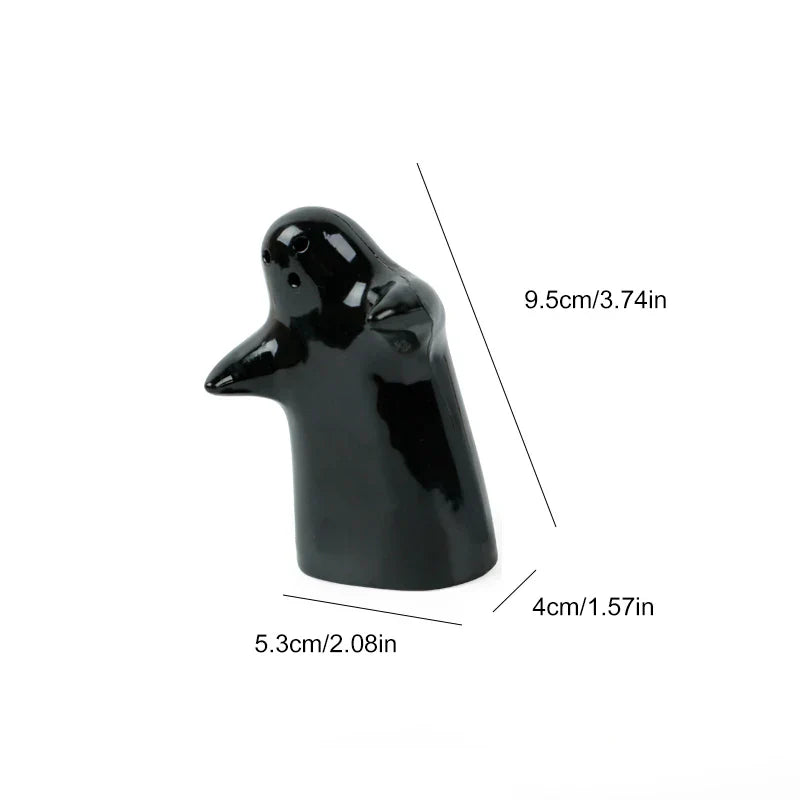 Maliben | Cute Embracing Ghosts Black and White Ceramic Salt and Pepper Mill