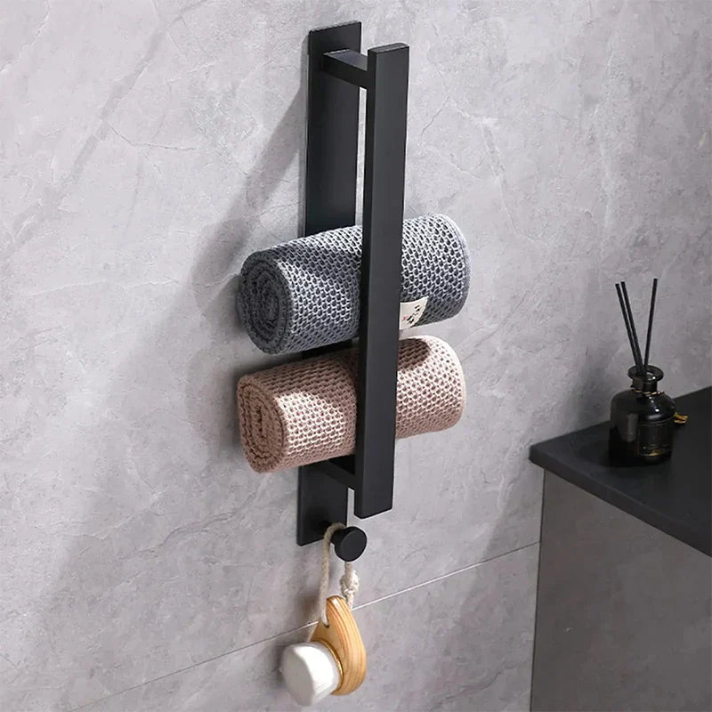 Maliben | Modern Self-Adhesive Towel Rack - In Silver And Black