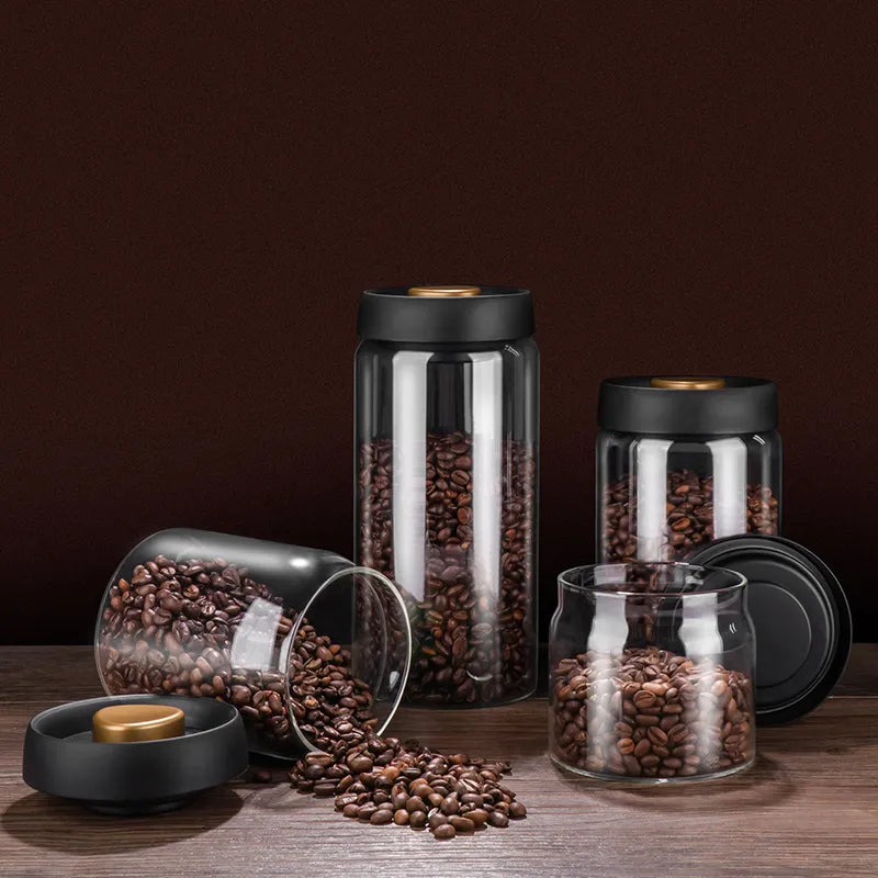 Maliben | GIANXI Vacuum Sealed Jug, Coffee Beans, Glass, Airtight Canister, Food, Grains, Sweets, Fresh Keeping Container, Kitchen Accessories