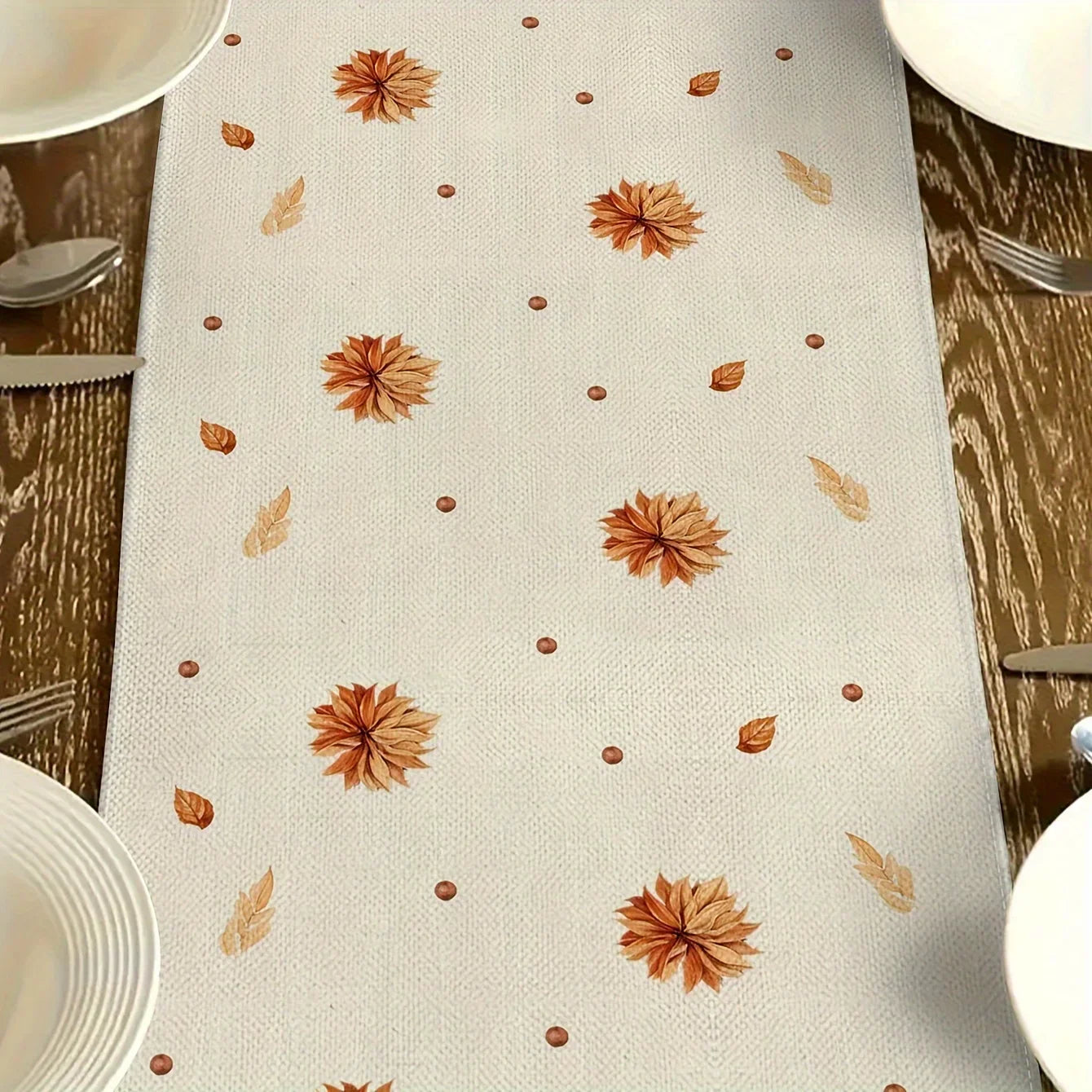 Maliben | Autumna Autumn Table Runner | Pumpkin & Flower Motif | Washable & Durable | Linen Look | 150–275 × 33 Cm