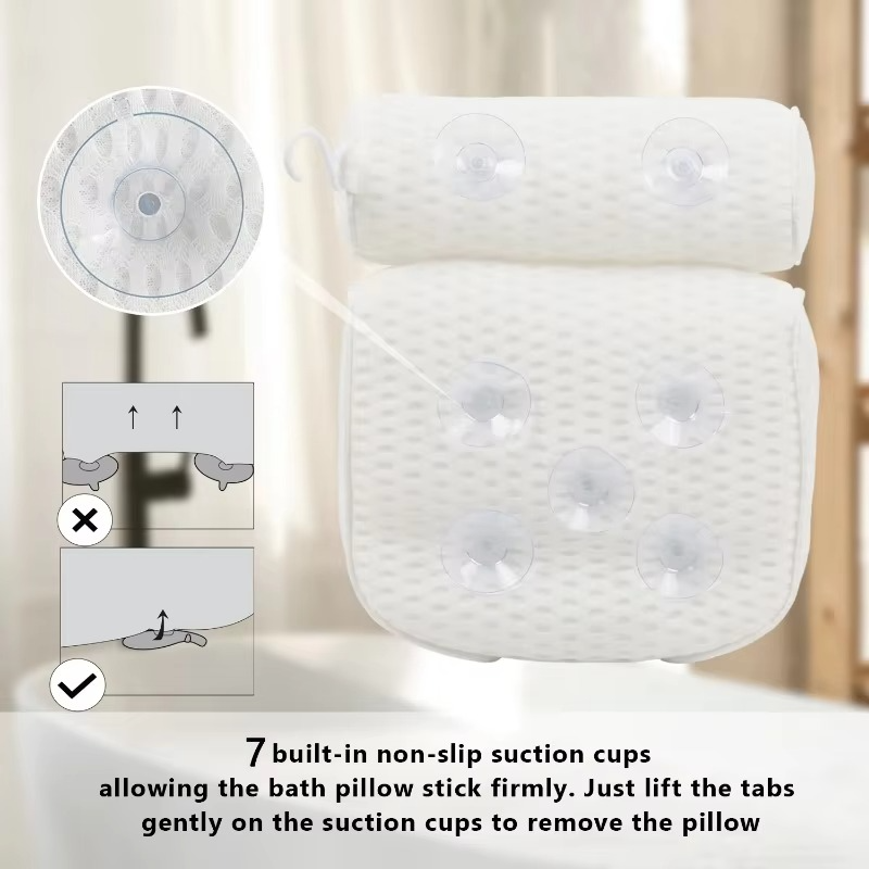 Maliben | Luxury Bath Spa Pillow With Air Mesh Technology For Neck, Head, And Back Support