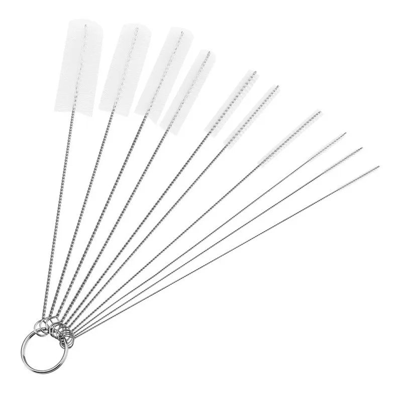 Maliben | Brushilo Cleaning Brush Set 10-Piece | Stainless Steel With Nylon Bristles | For Straws, Bottles, Tubes & Laboratory Accessories