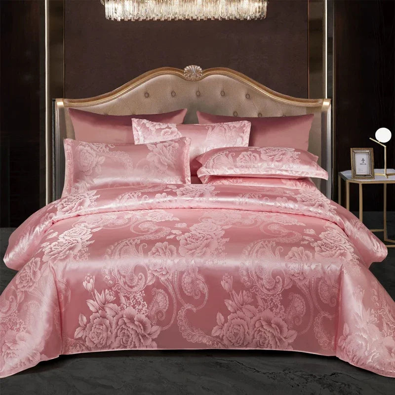 Maliben | Luxurious SatIn Rayon Jacquard Duvet Cover in Gold & Blue