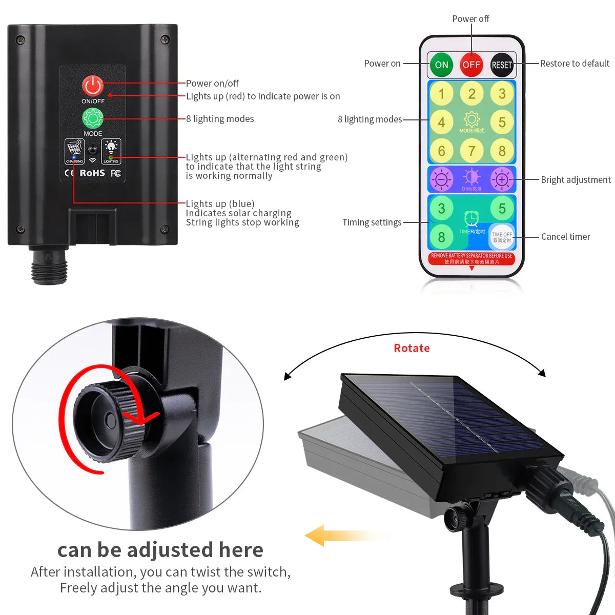 Maliben | Solar String Lights 100m Lumisol Proline | 8 Modes | Ip65 Waterproof | Extra Bright Leds | Remote Control & Quick Charge | For Garden, Wedding & Christmas