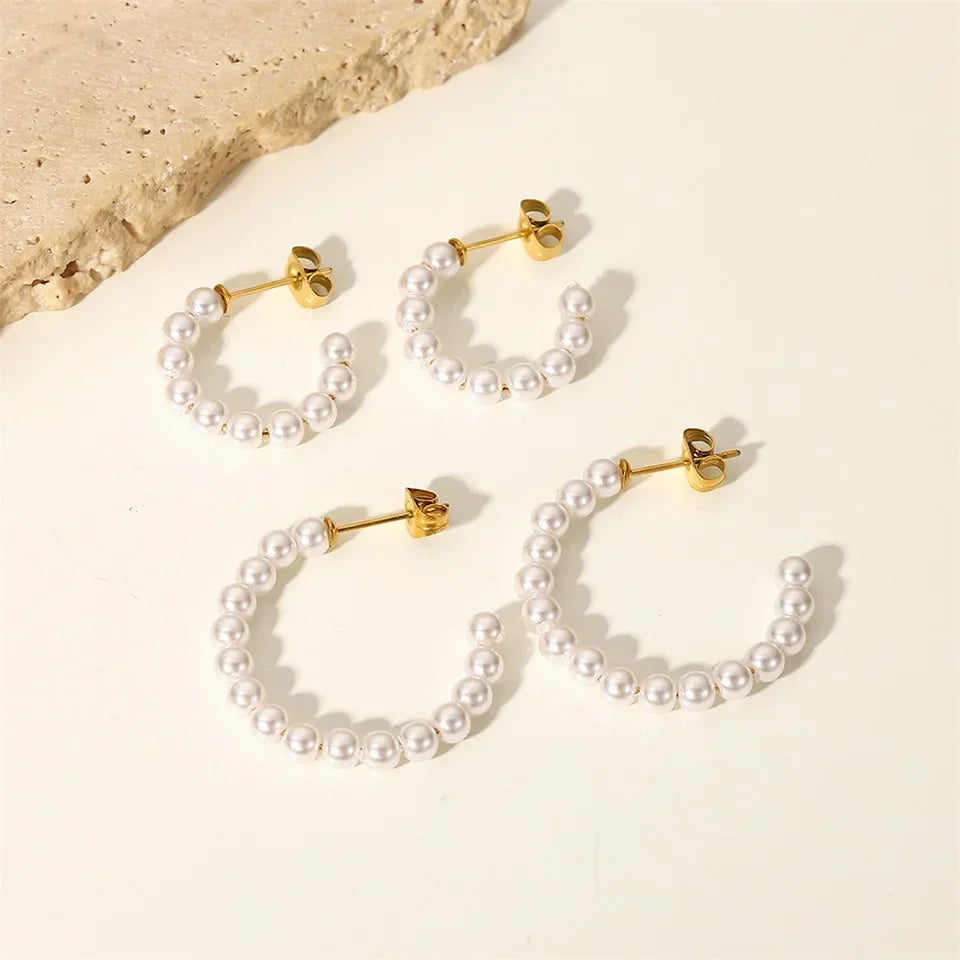Maliben | Elegant C Hoop Pearl Earrings