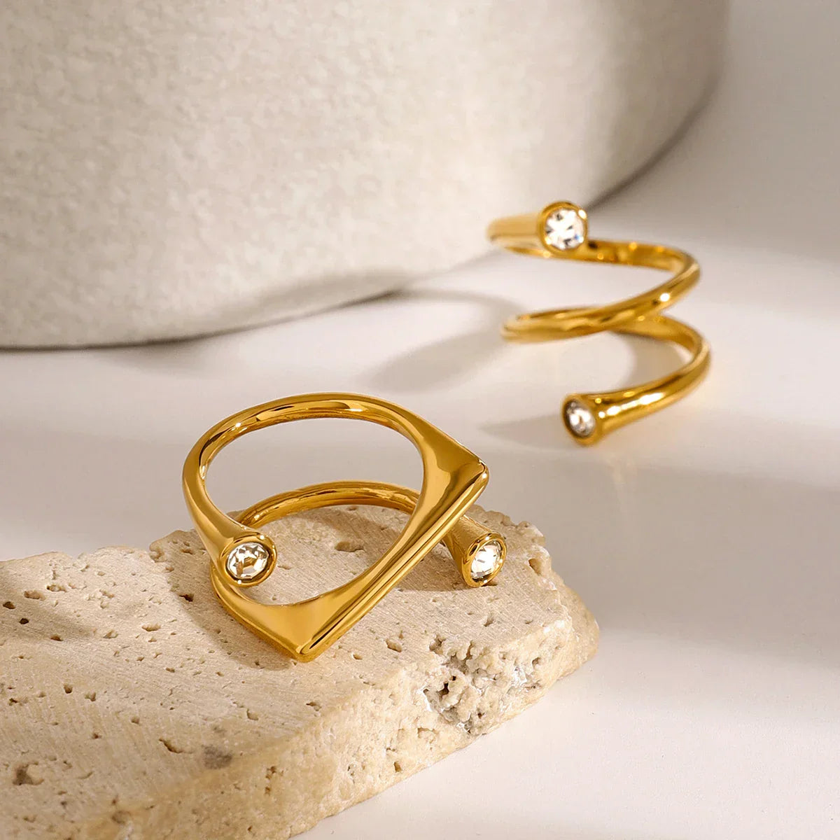 Maliben | Asymmetrical Triple Wrap Diamond Tip Rings