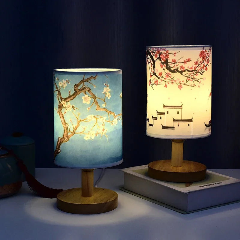 Maliben | Liánhua Led Table Lamp Plum Blossom | Dimmable | Fabric Shade In Chinese Style | Warm White Light | Eu Plug