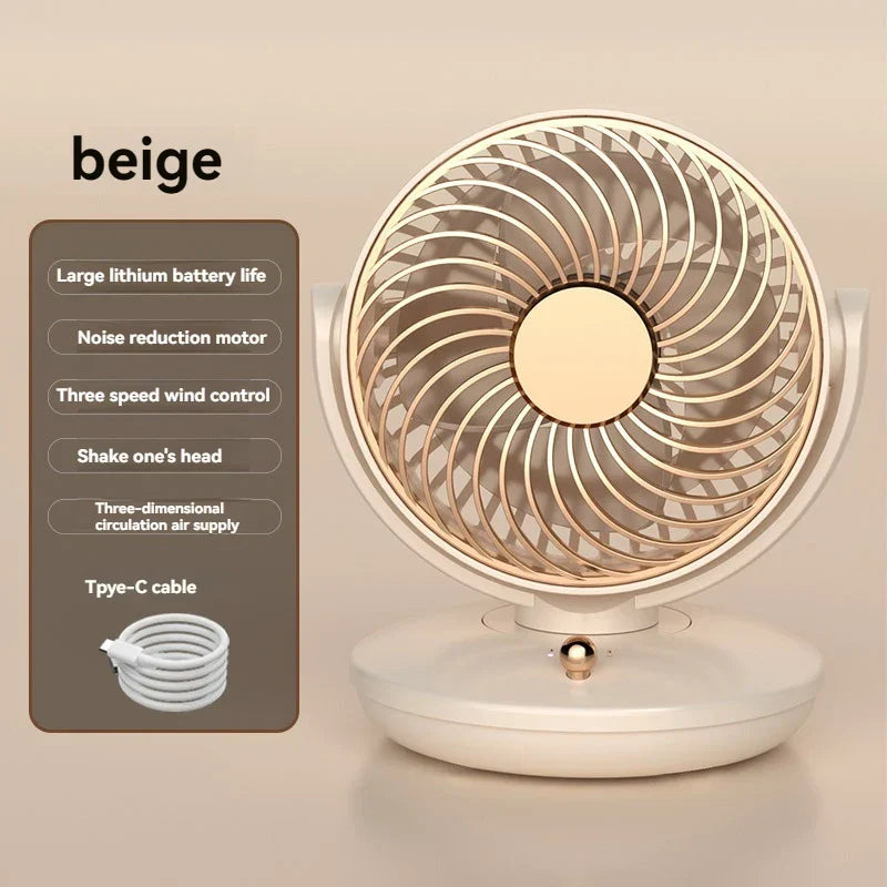 Maliben | Breezeloop Table Fan With 360° Rotation | Usb Fan With 3 Speeds & Battery | Quiet & Compact | For Office, Bedroom & Home