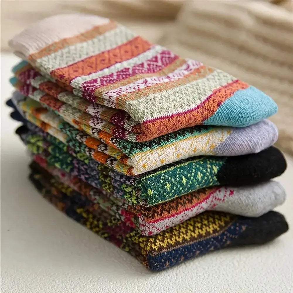 Maliben | Woolina | Women's Wool Socks Set | 5 Pairs | Extra Thick & Warm | Autumn & Winter