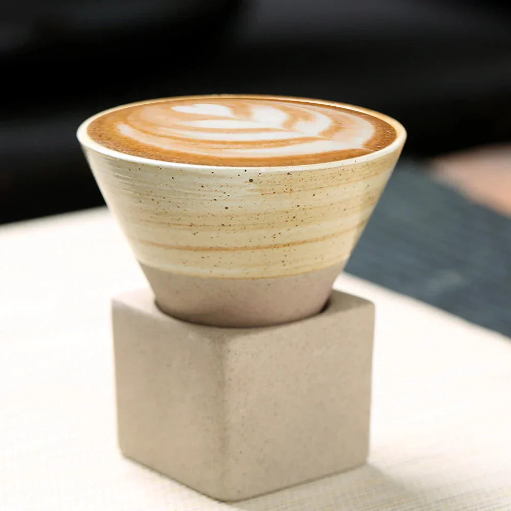 Maliben | Japanese Coffee Cup With Saucer, 1 Piece, Retro Ceramic Tea Cup, Mug, Latte, Espresso, Pull0, Flower Cappuccino, New Ceramic Cup, 100 Ml/3.5 Oz