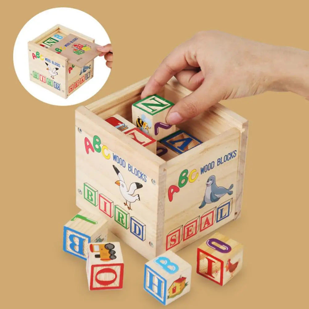 Maliben | Abcstack | Learning And Building - Wooden Alphabet Blocks With Storage Box