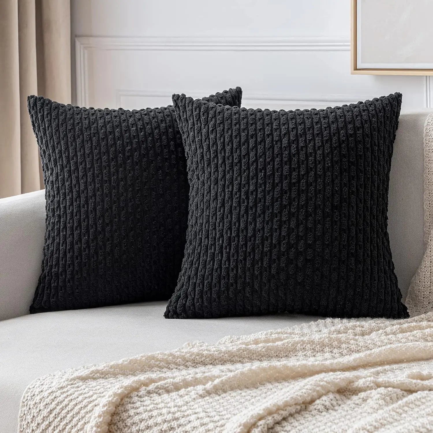 Maliben | Soft Ribbed Velvet Decorative Pillow With Stripes In Boho Style For Sofa And Bed