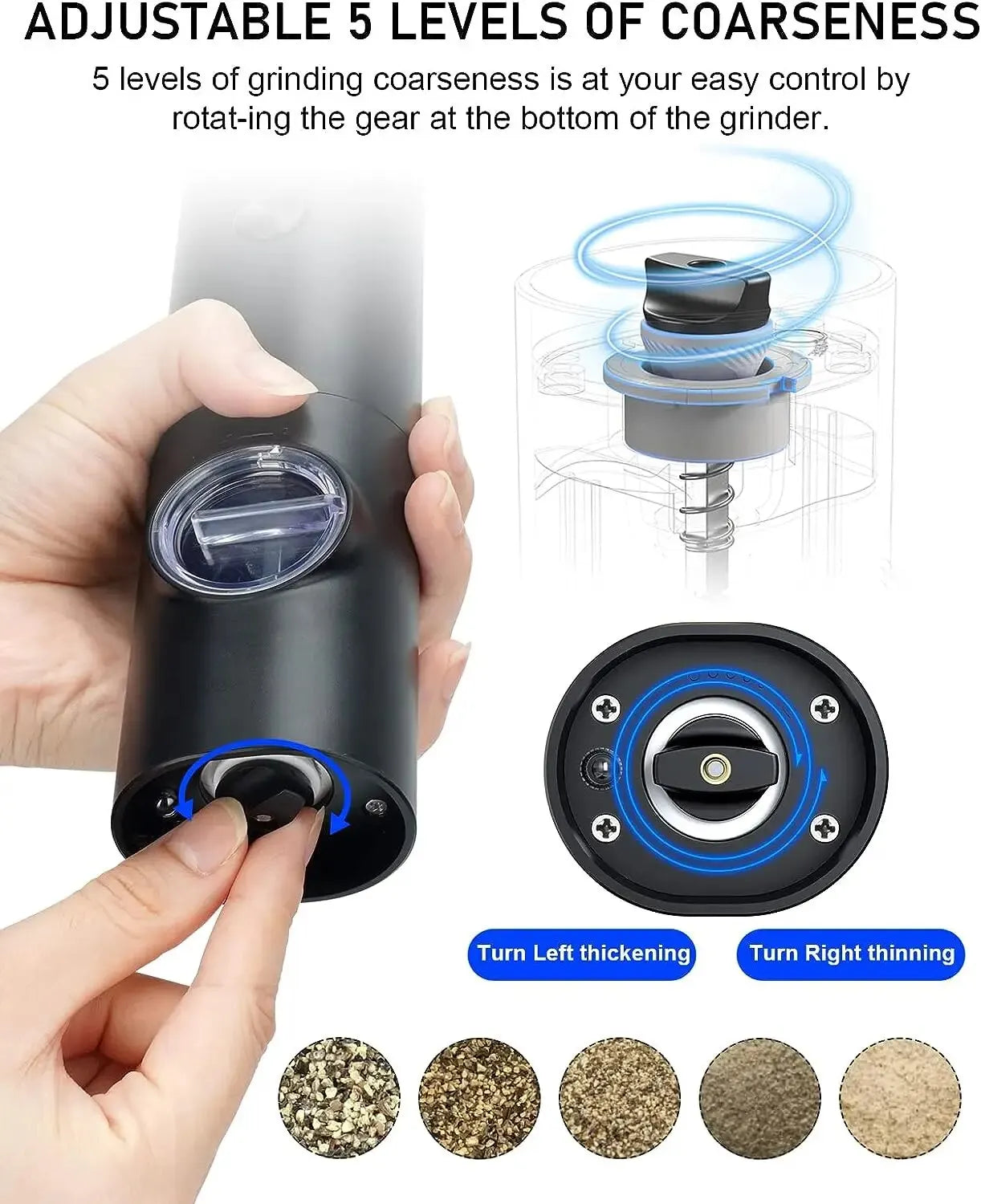 Maliben | 2 Pieces Electric Salt And Pepper Mill With Adjustable Grinding Degree, Refillable Mill, Battery-Powered Kitchen Gadget