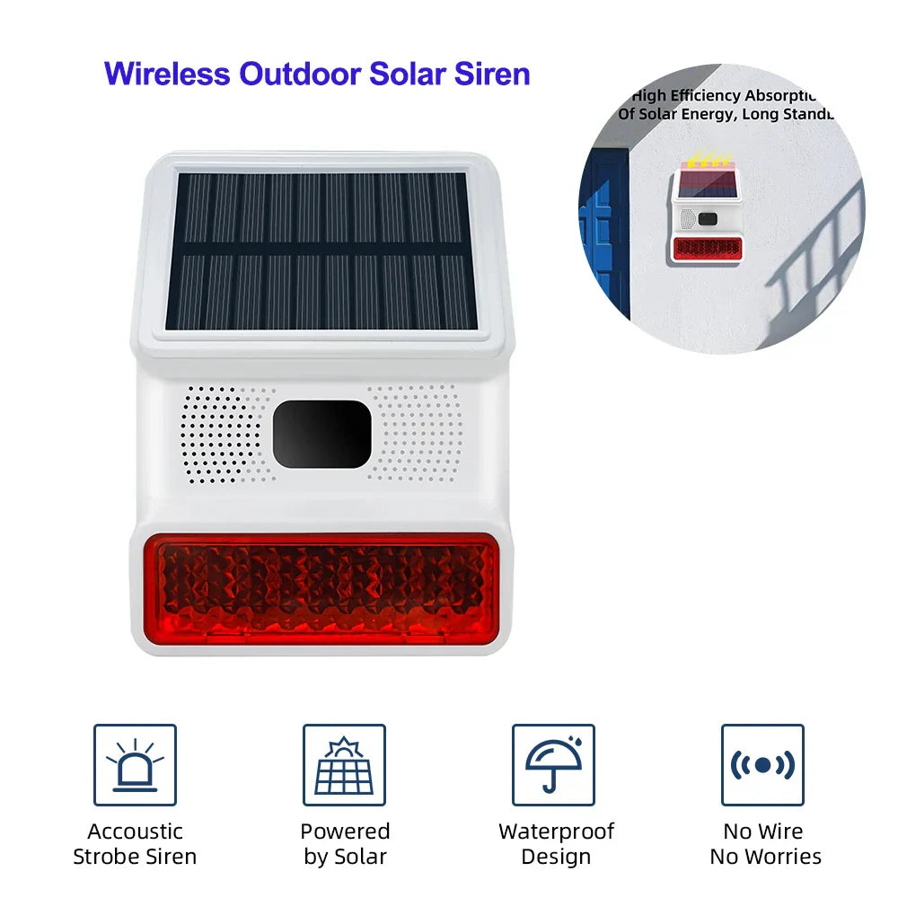 Maliben | Solar-External Siren Securon 433s | 433 Mhz Wireless Alarm Module With Light & Sound | For Gsm/Wifi Alarm Systems | Solar Powered & Weatherproof