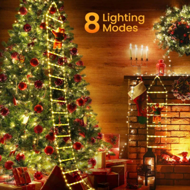 Maliben | Winter Light | Led ChristMas Decoration | CliMbing Santa With Ladder | 1.5 m / 3 m | 8 Light Modes | Usb
