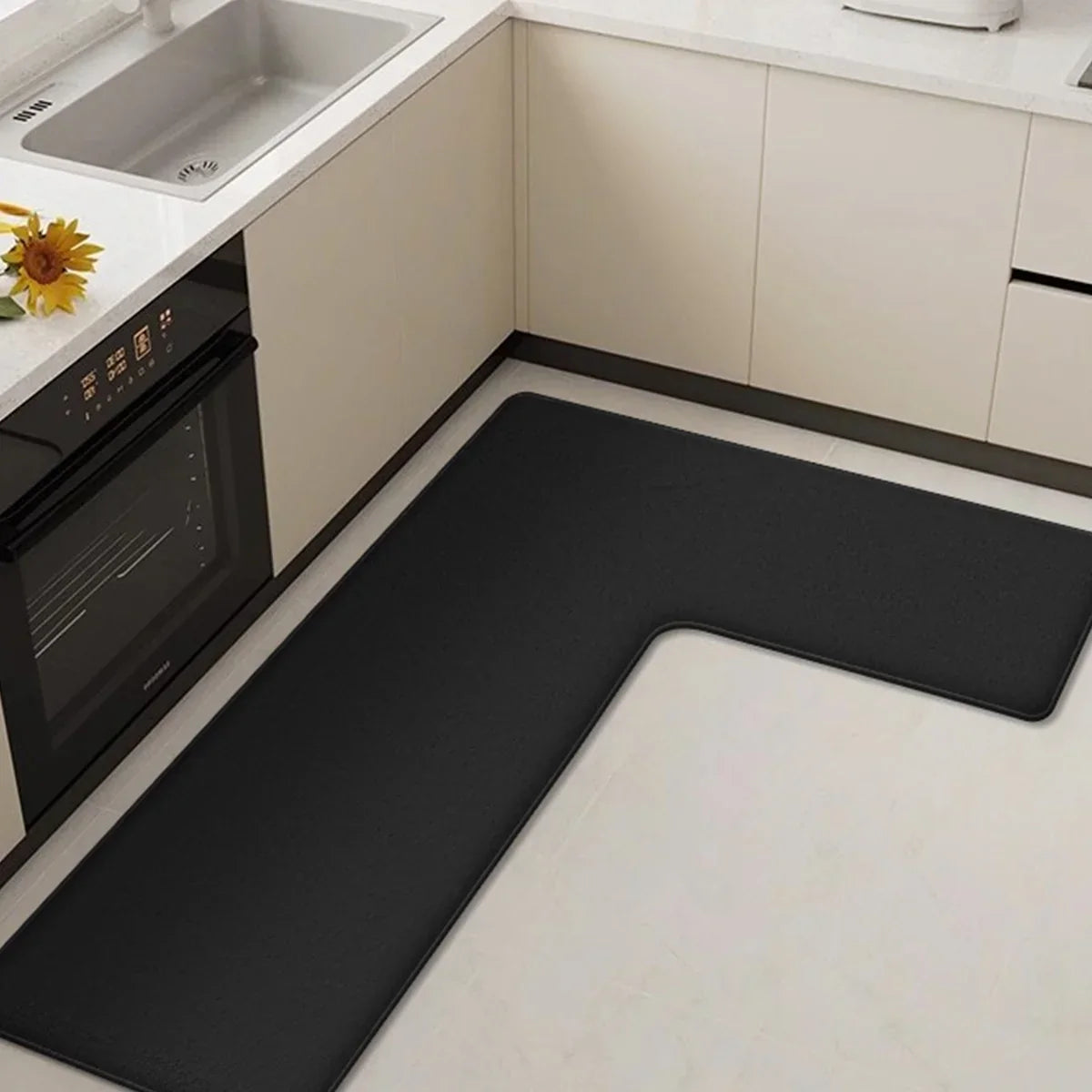 Maliben | Cleanluxe Kitchen Mat | L-Shaped & Thickened | Non-Slip, Oil-Absorbent & Dirt-Repellent | Soft Flannel For More Comfort