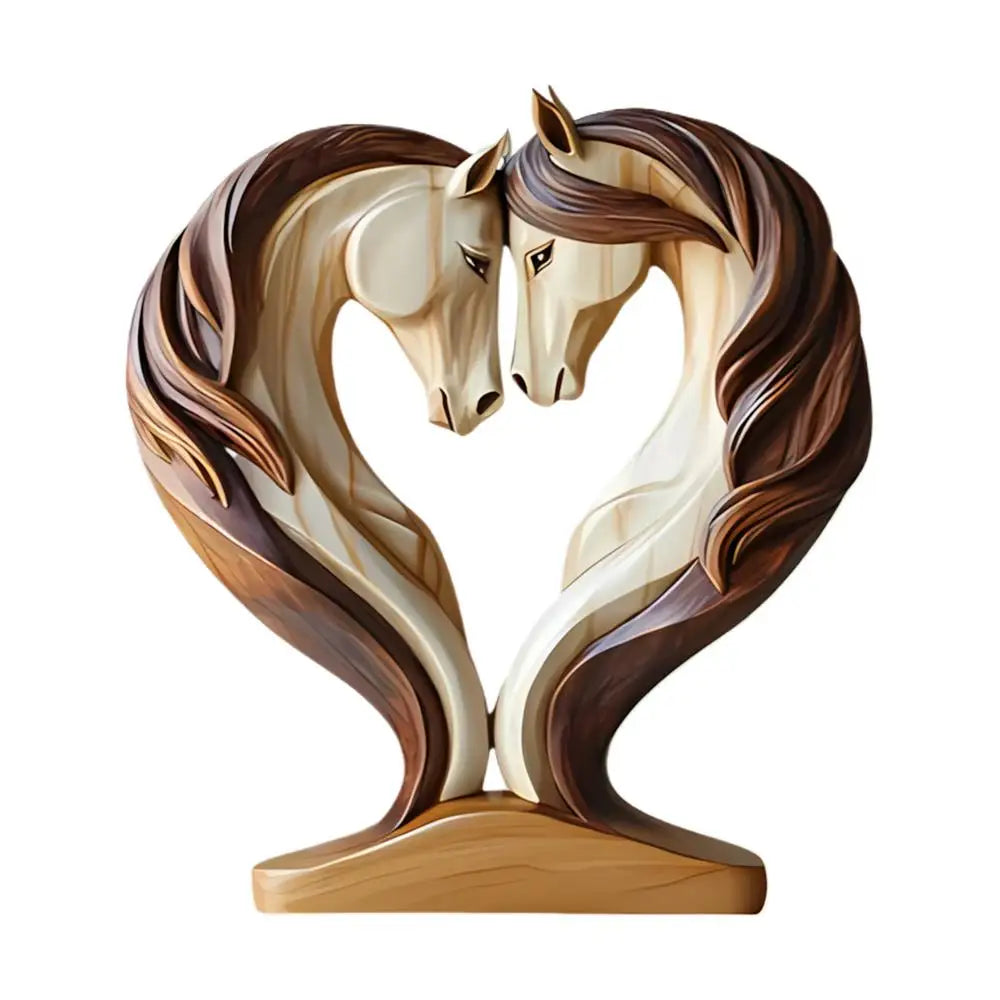 Maliben | Equora Horse Sculpture | Horse Sculpture Wood | 2d Design In Embrace Pose | Decoration For Living Room, Office & Children's Room
