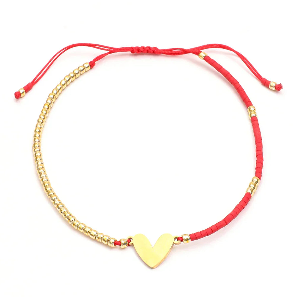 Maliben | Adjustable Dainty Beaded Flat Heart Bracelet