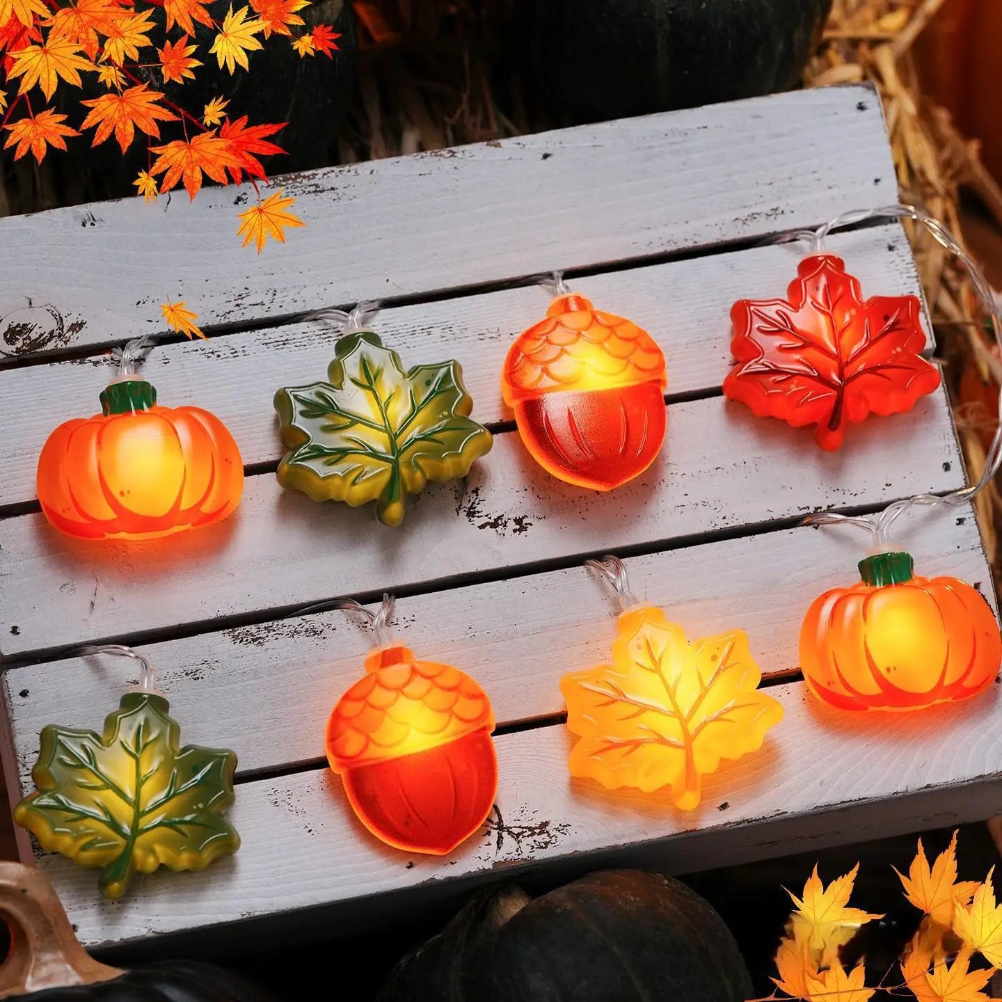 Maliben | Glowharvest Halloween String Lights | Led Pumpkin & Maple Leaves | 1.5m / 3m | Warm White