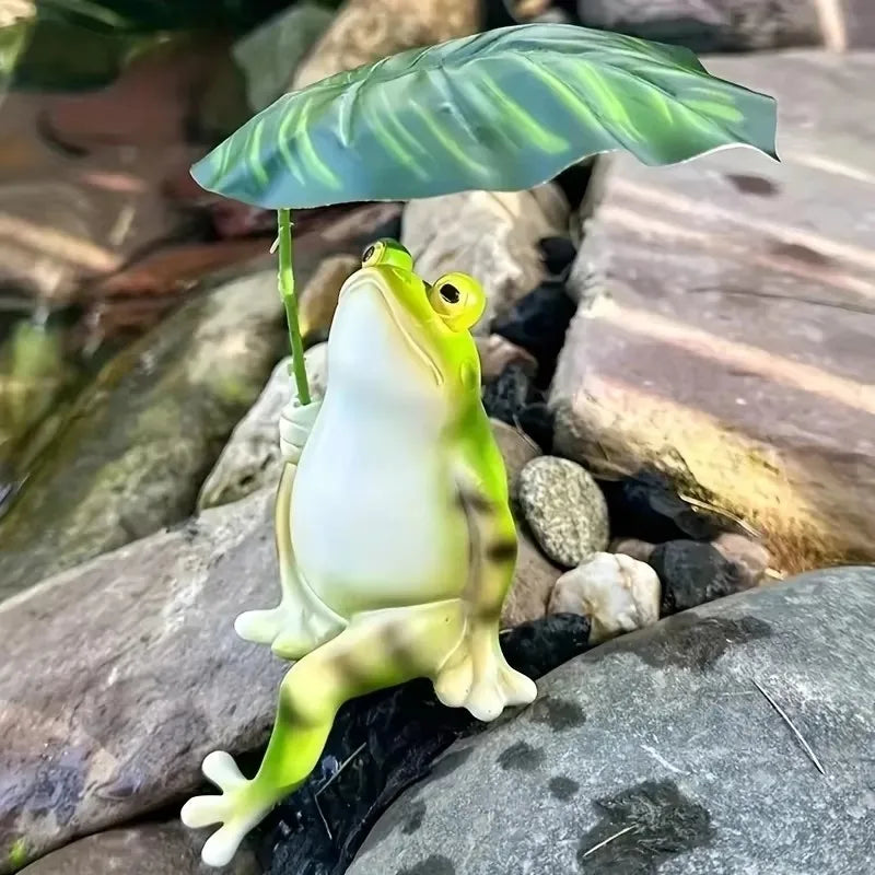 Maliben | Frog On Lotus Leaf Figure For Aquarium Garden Decoration And Balcony Decoration
