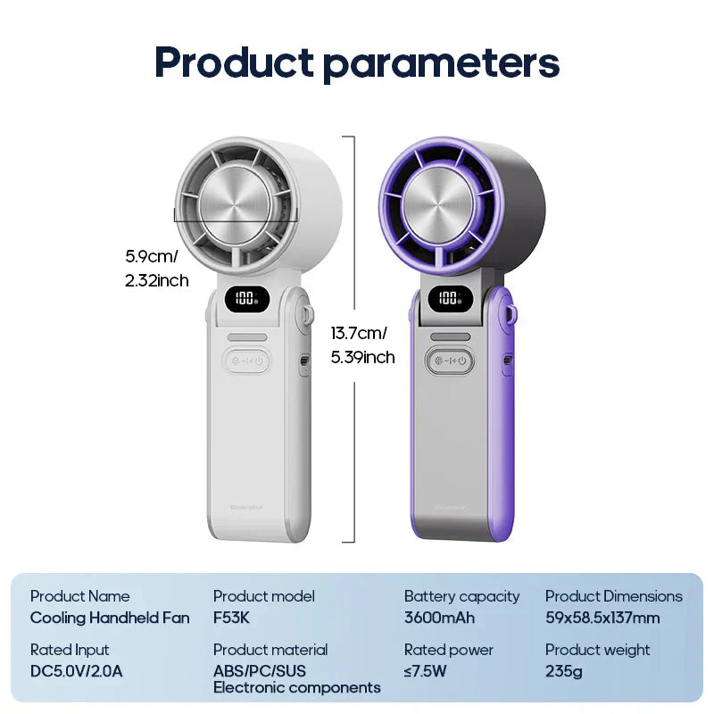 Maliben | Coolitygo Handheld Fan With Ice-Cool Technology | 100 Speed Levels | 3600mah Battery | Foldable & Ultraleight