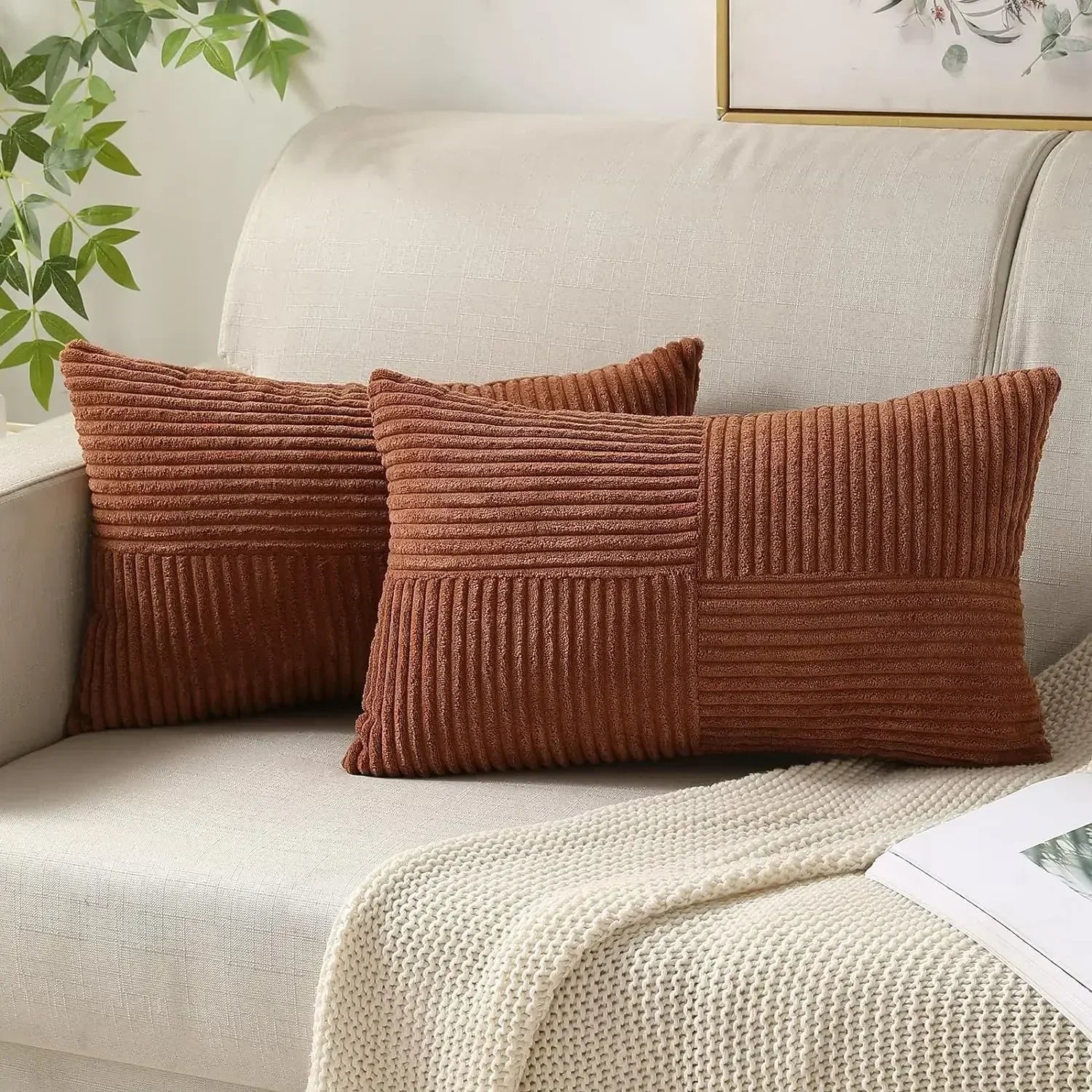 Maliben | Velvetaura Cushion Cover - Stylish Striped Cushion Covers In Luxury Corduroy Set