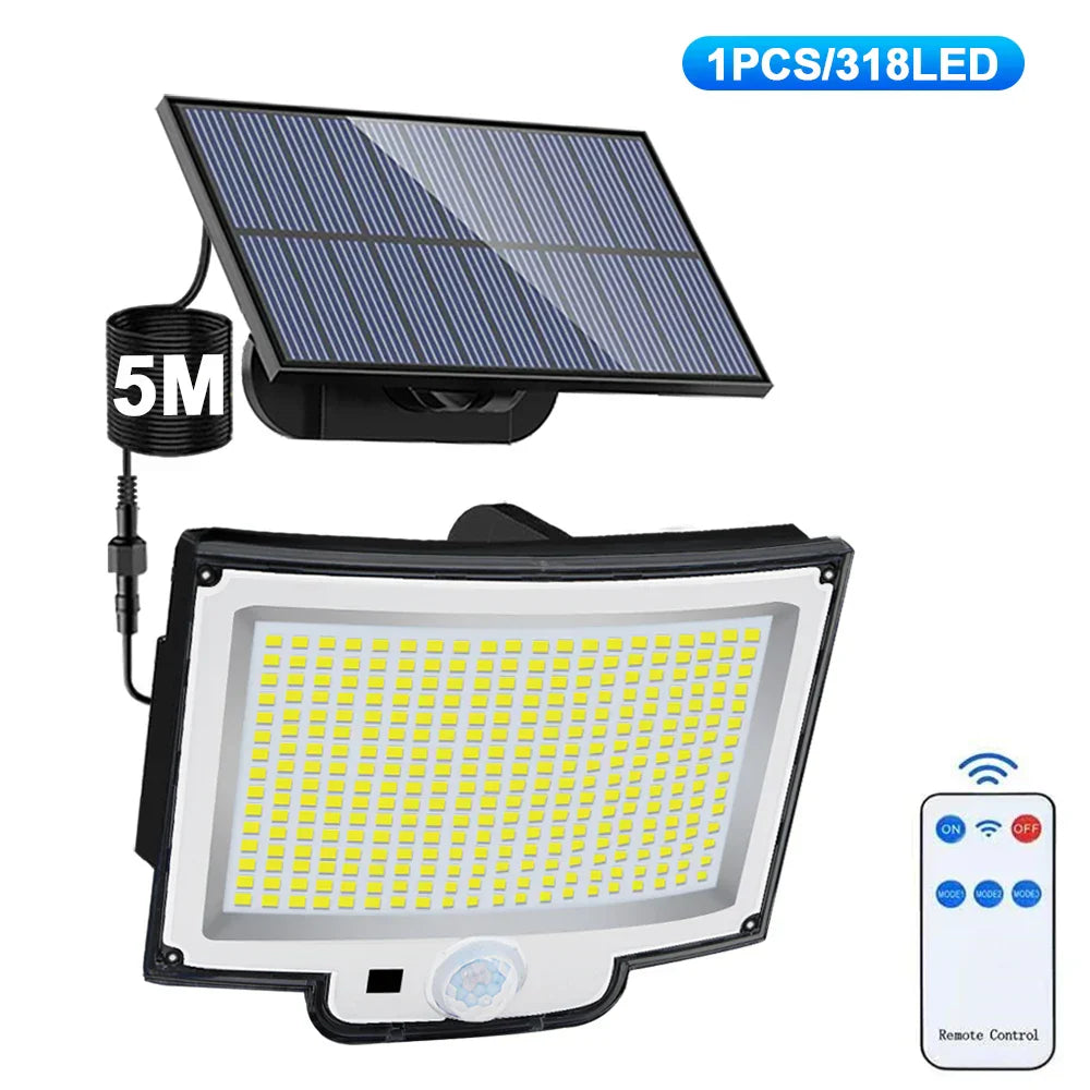 Maliben | Solar Wall Light Lumoguard 318led | Motion Sensor & 3 Lighting Modes | Ip65 Waterproof For Garden, Terrace & Fence