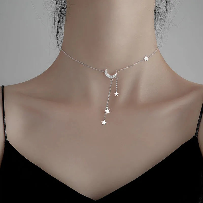 Maliben | Crescent Moon Dangling Star Necklace