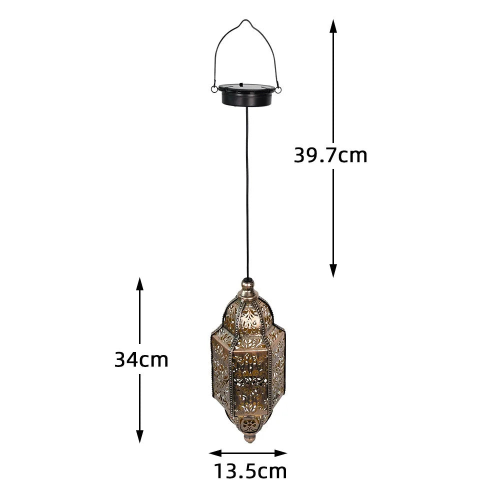 Solar Hanging Light Outdoor Hollow Baroque Projection Lamp, Waterproof Moroccan Garden Lamp