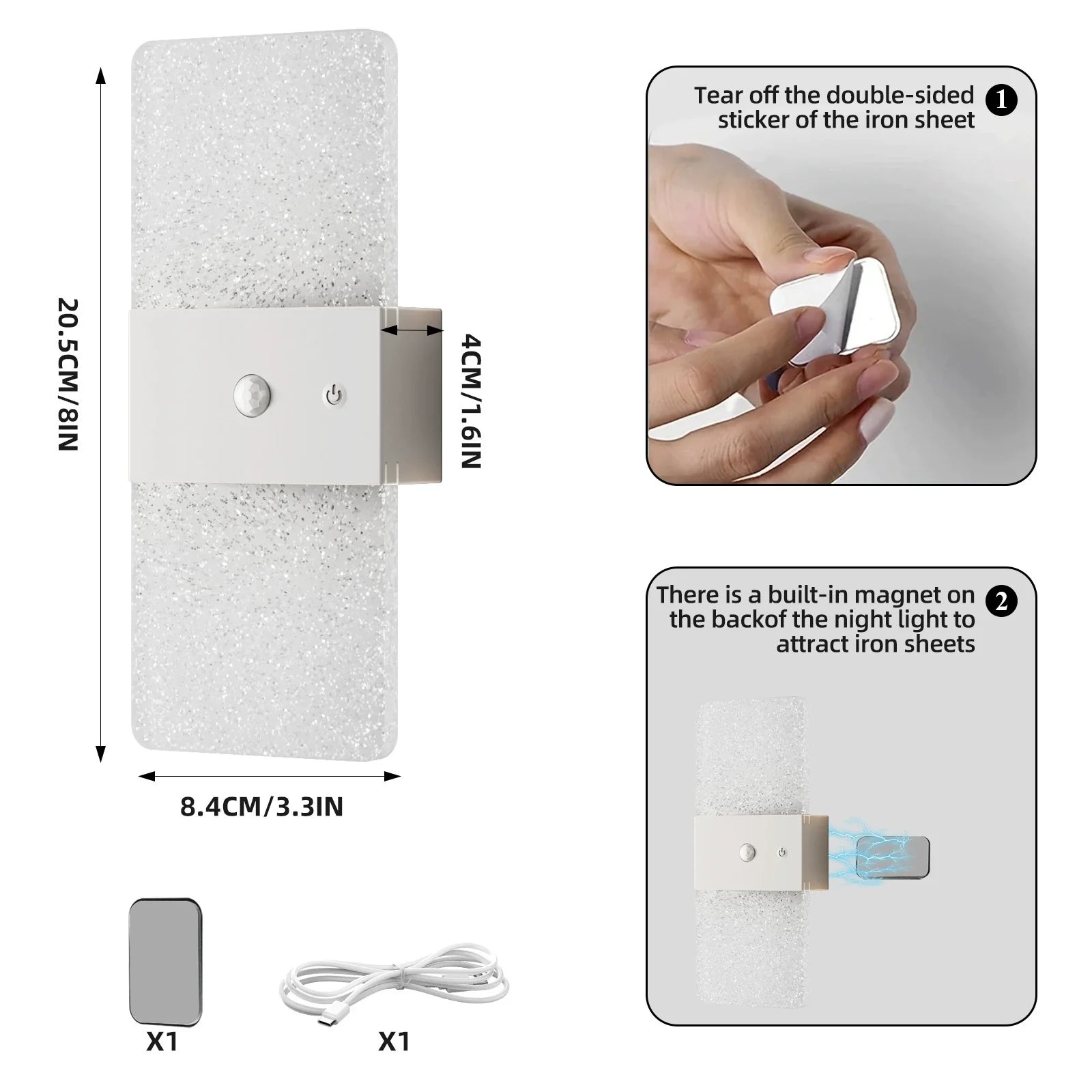 New Led Motion-Sensor Bedside Wall Lamp, Rechargeable, No-Wiring