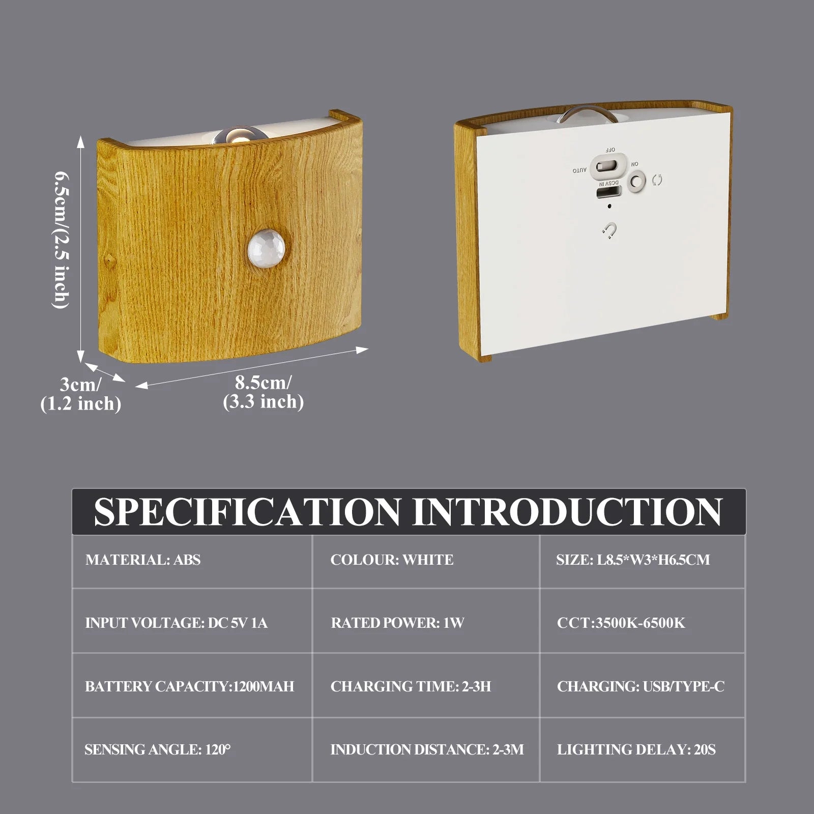 Rechargeable Wall Lamp Wireless Magnetic No-Drill Motion-Sensing Bedroom Bedside Stair Wall Lamp