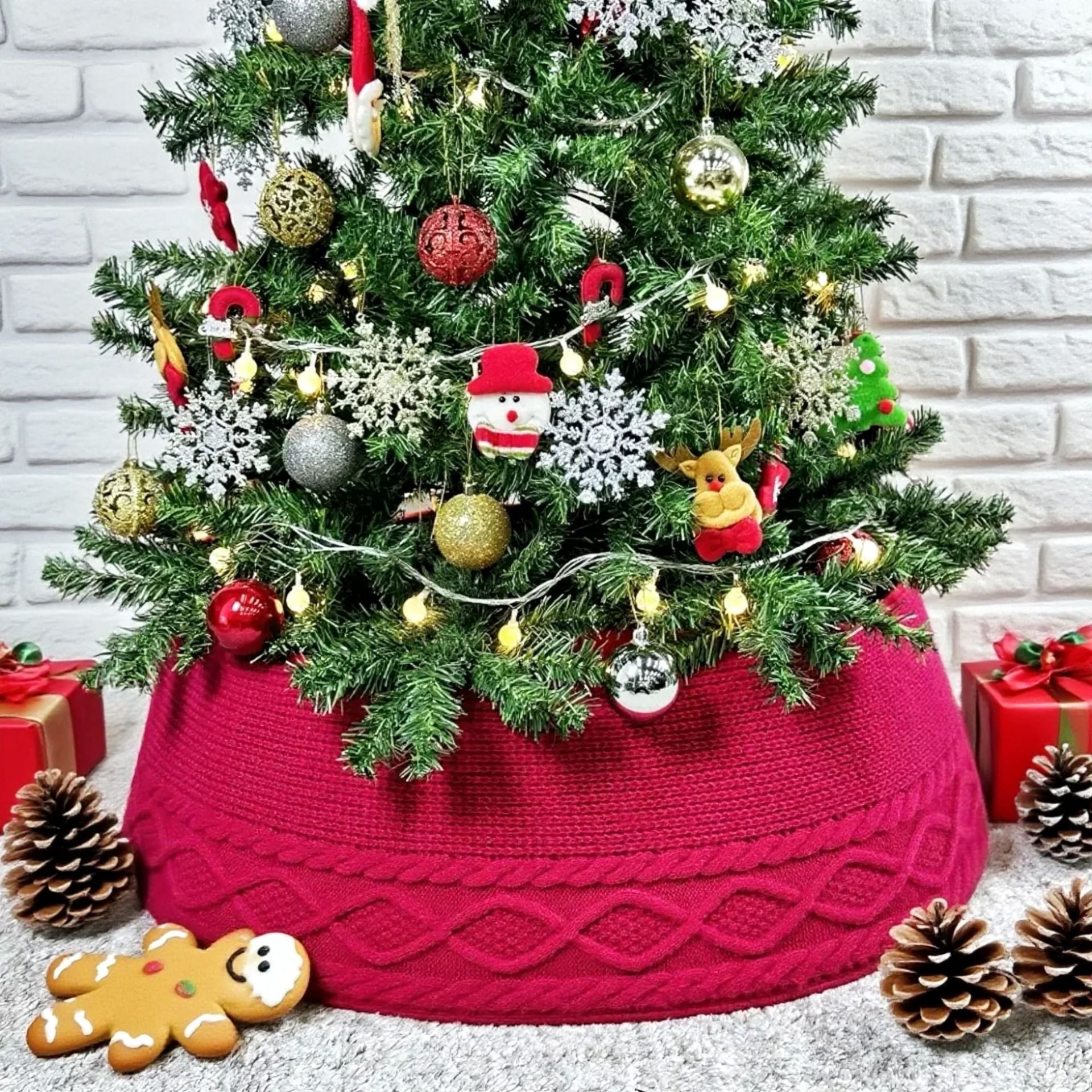 Luxury Knitted Christmas Tree Skirt – Cozy Apron Scene Decoration Base