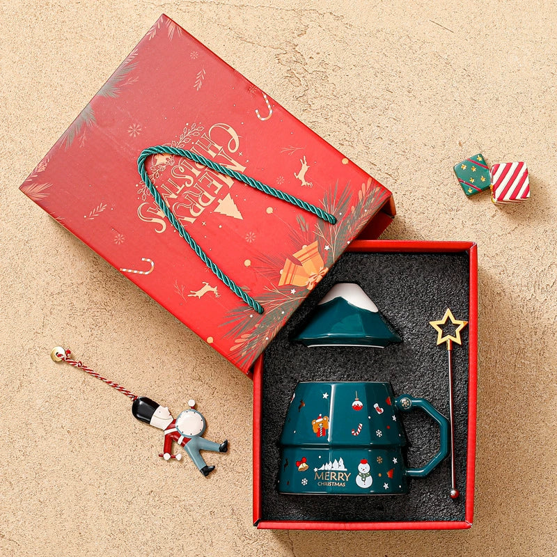 Creative Ceramic Christmas Tree Lid Spoon Mug