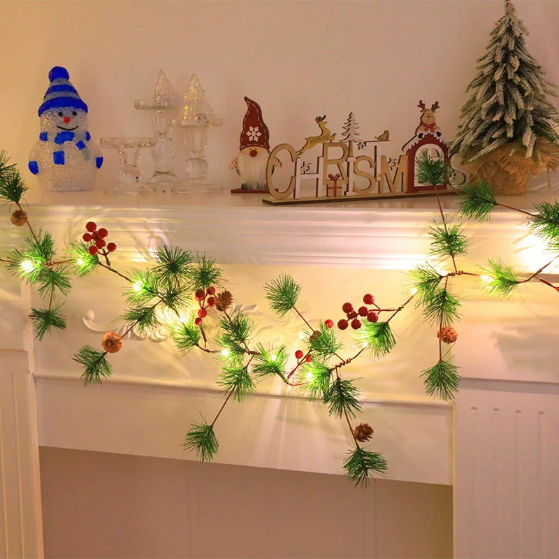 Christmas Lighted Red Berry Pine Cone Garland